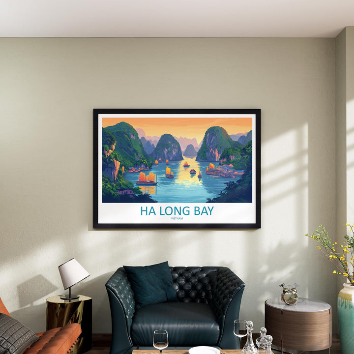 Ha Long Bay Vietnam Landscape Travel Poster Scenic Limestone Islands Wall Art Emerald Waters Print Asia Decor Beautiful Ha Long Bay Artwork