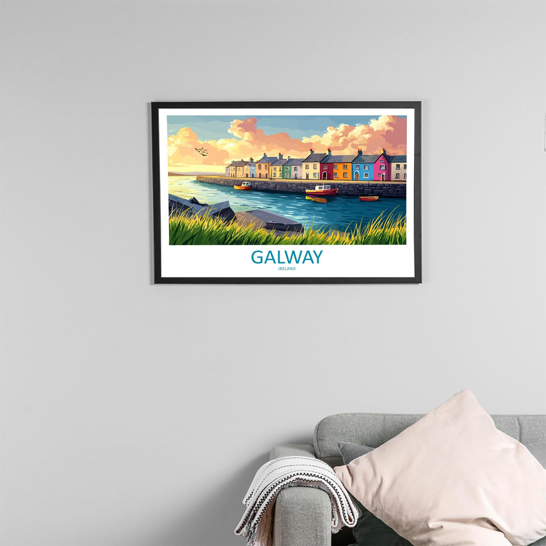 Galway Ireland Landscape Travel Poster Scenic Harbour City Coastline Wall Art Colorful Streets Print Europe Decor Beautiful Galway Artwork