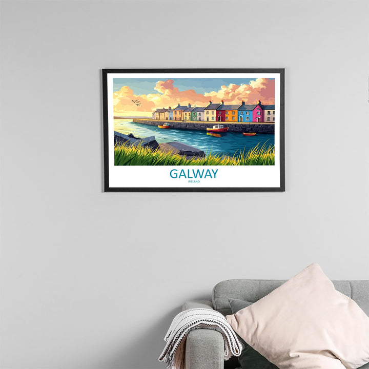 Galway Ireland Landscape Travel Poster Scenic Harbour City Coastline Wall Art Colorful Streets Print Europe Decor Beautiful Galway Artwork