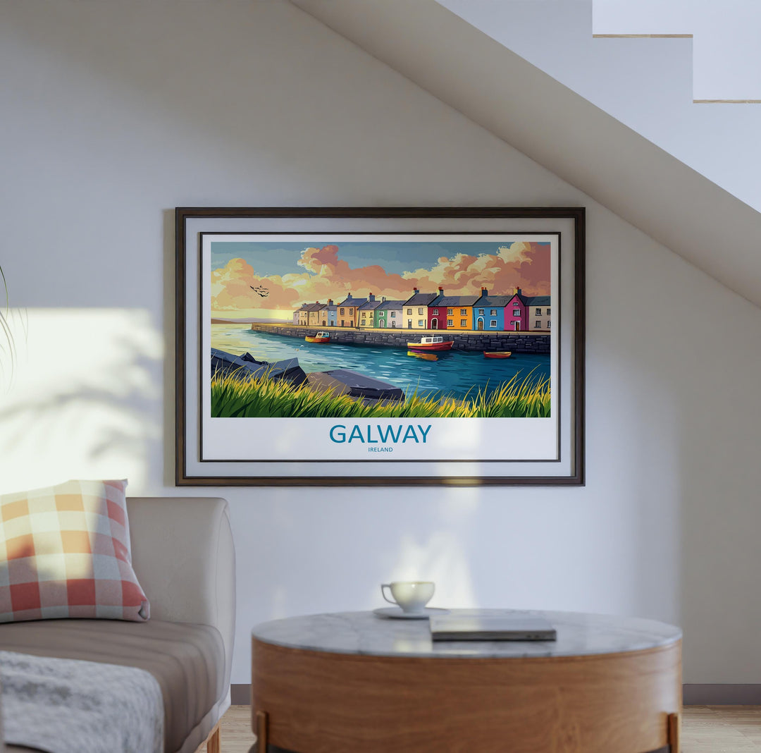 Galway Ireland Landscape Travel Poster Scenic Harbour City Coastline Wall Art Colorful Streets Print Europe Decor Beautiful Galway Artwork