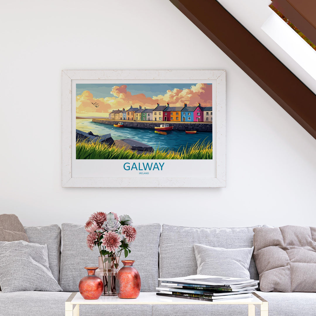 Galway Ireland Landscape Travel Poster Scenic Harbour City Coastline Wall Art Colorful Streets Print Europe Decor Beautiful Galway Artwork