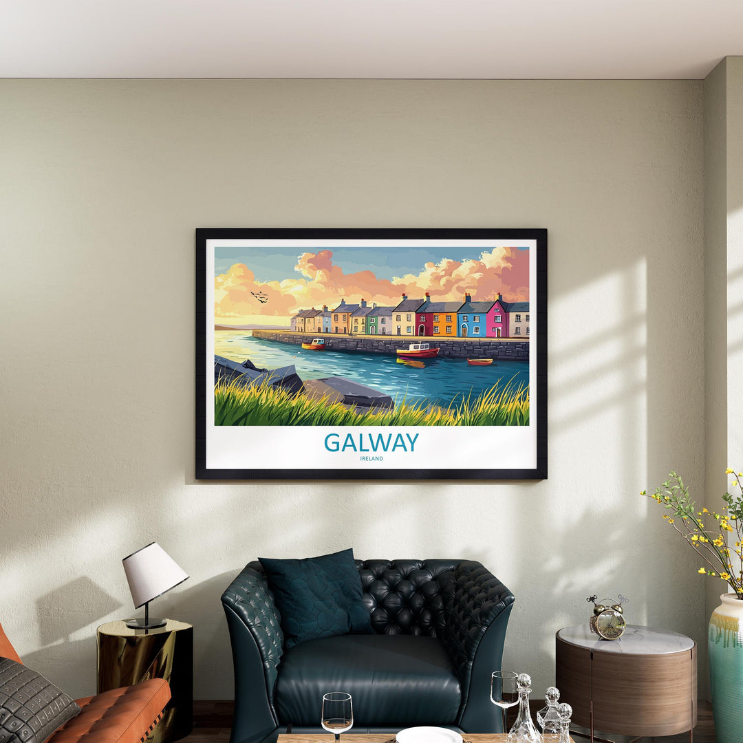 Galway Ireland Landscape Travel Poster Scenic Harbour City Coastline Wall Art Colorful Streets Print Europe Decor Beautiful Galway Artwork