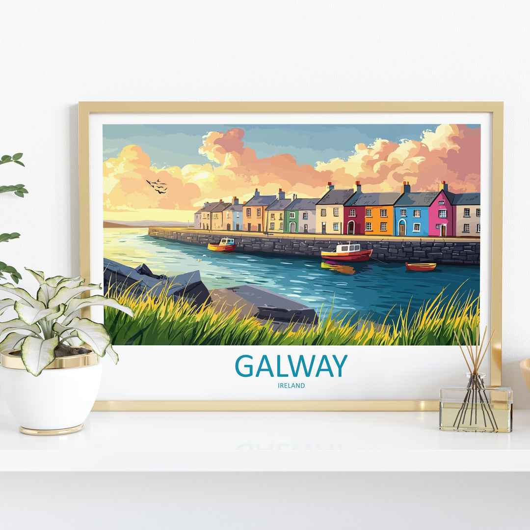 Galway Ireland Landscape Travel Poster Scenic Harbour City Coastline Wall Art Colorful Streets Print Europe Decor Beautiful Galway Artwork