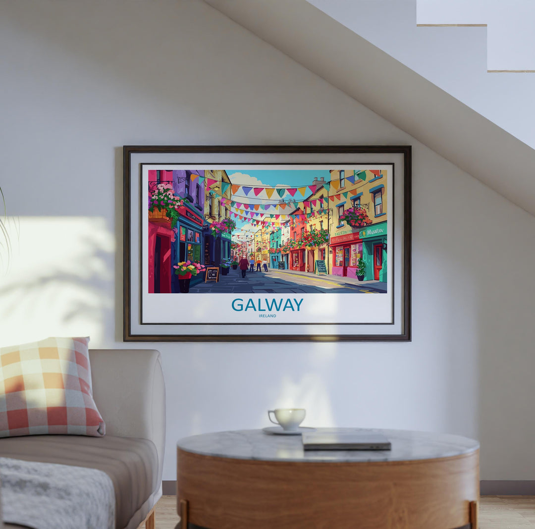 Galway Ireland Landscape Travel Poster Scenic Harbour City Coastline Wall Art Colorful Streets Print Europe Decor Beautiful Galway Artwork