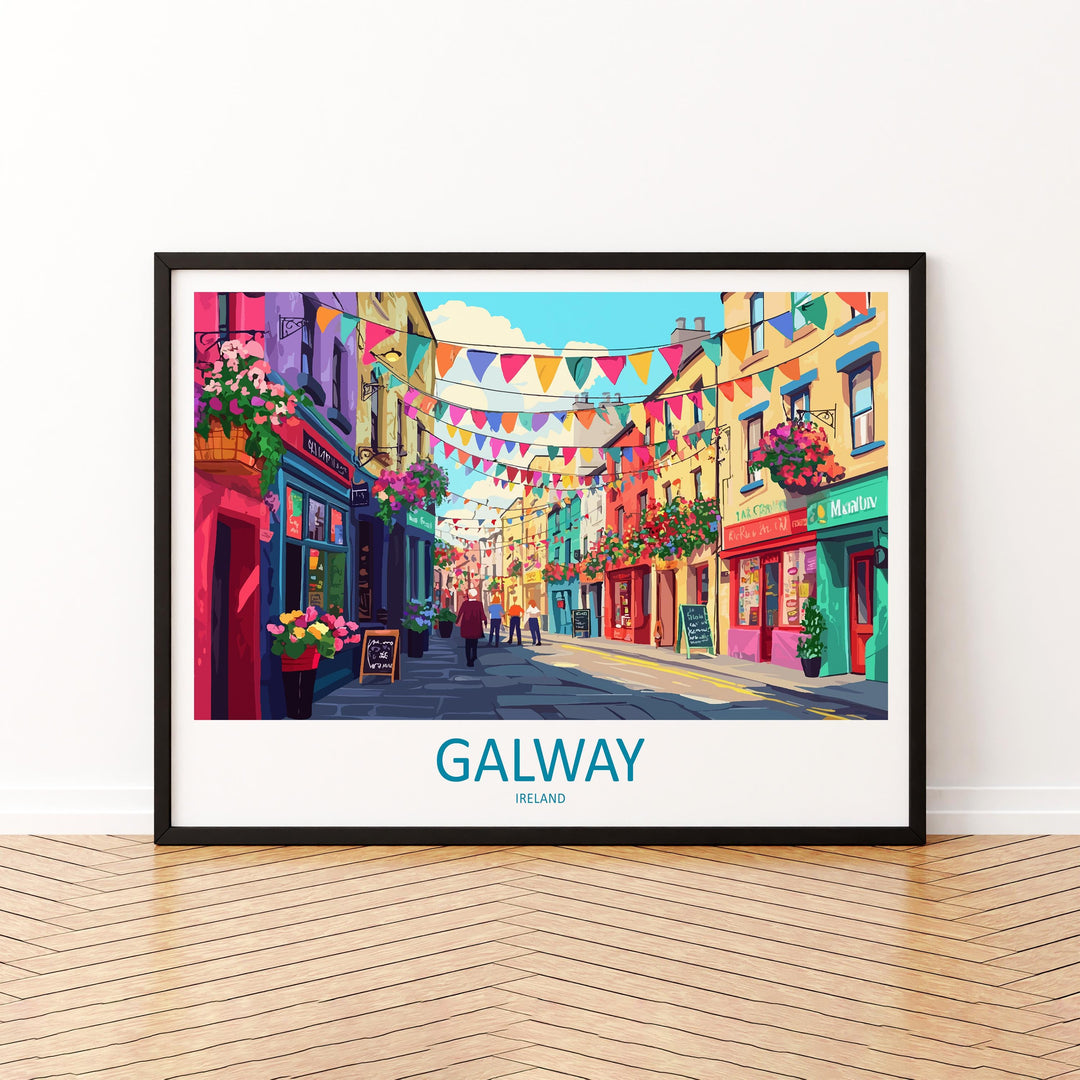 Galway Ireland Landscape Travel Poster Scenic Harbour City Coastline Wall Art Colorful Streets Print Europe Decor Beautiful Galway Artwork
