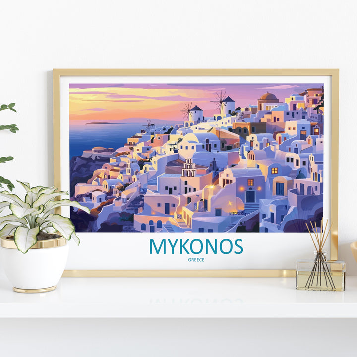 Mykonos Greece Landscape Travel Poster Scenic Island Coastline Wall Art Whitewashed Houses Print Europe Decor Beautiful Mykonos Artwork