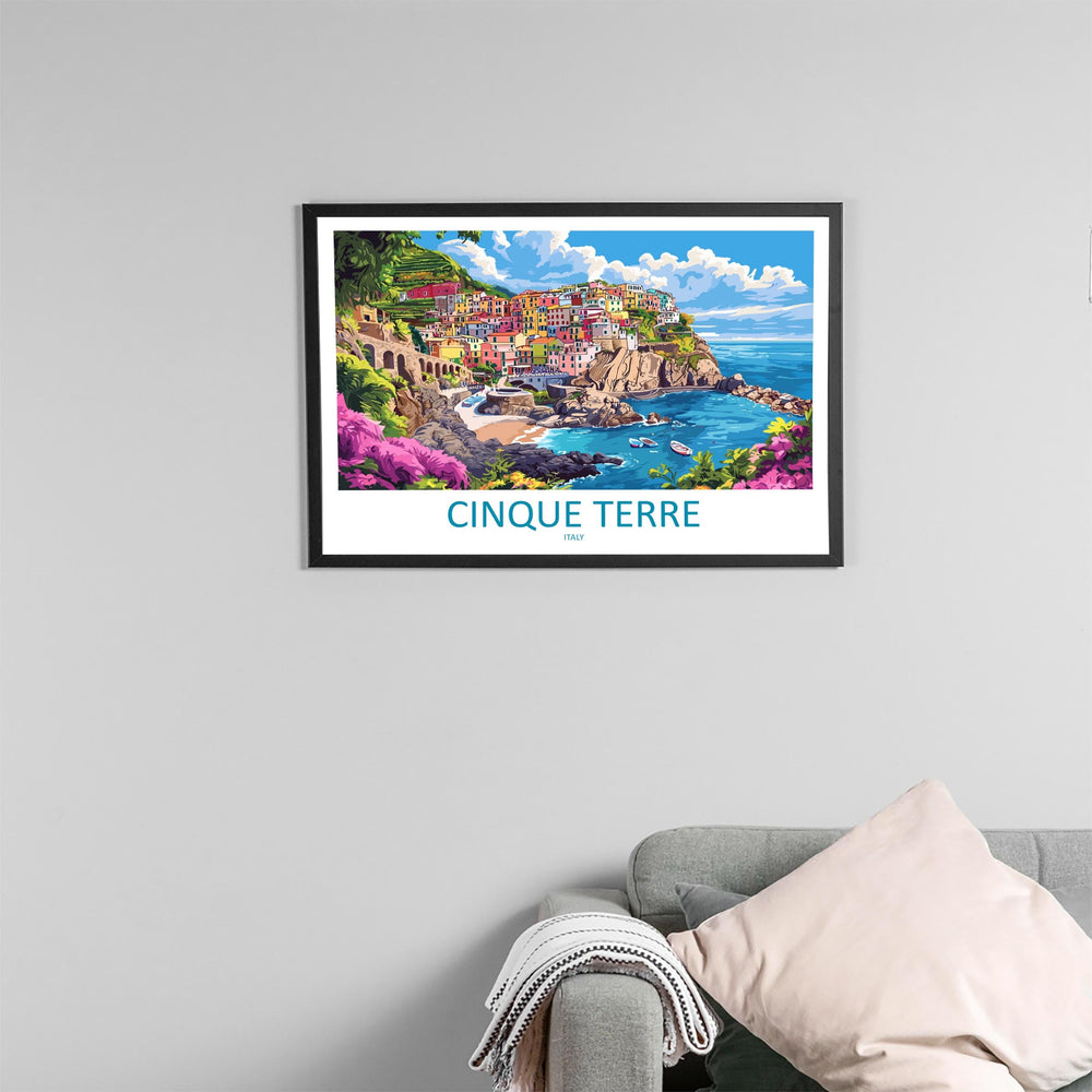 Cinque Terre Italy Landscape Travel Poster Scenic Coastal Villages Wall Art Colorful Cliffs Print Europe Decor Beautiful Cinque Terre