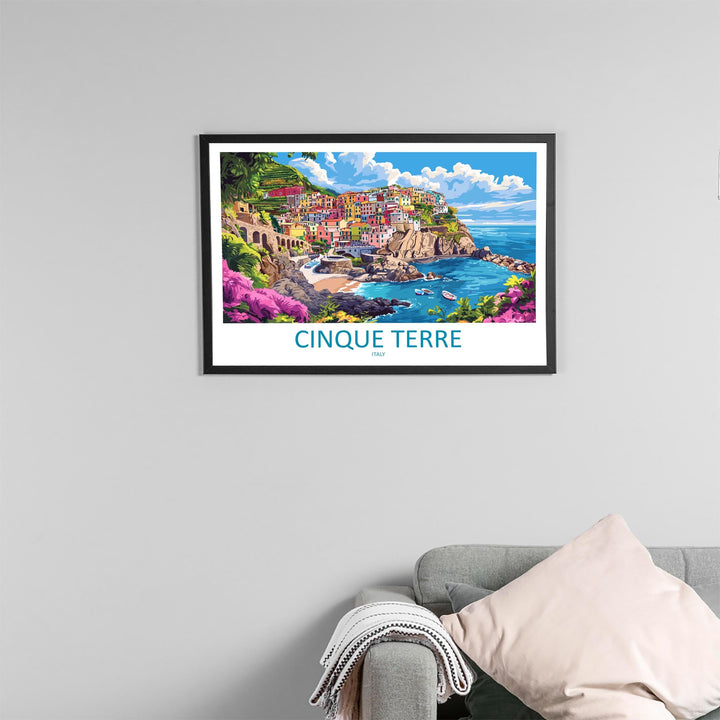 Cinque Terre Italy Landscape Travel Poster Scenic Coastal Villages Wall Art Colorful Cliffs Print Europe Decor Beautiful Cinque Terre