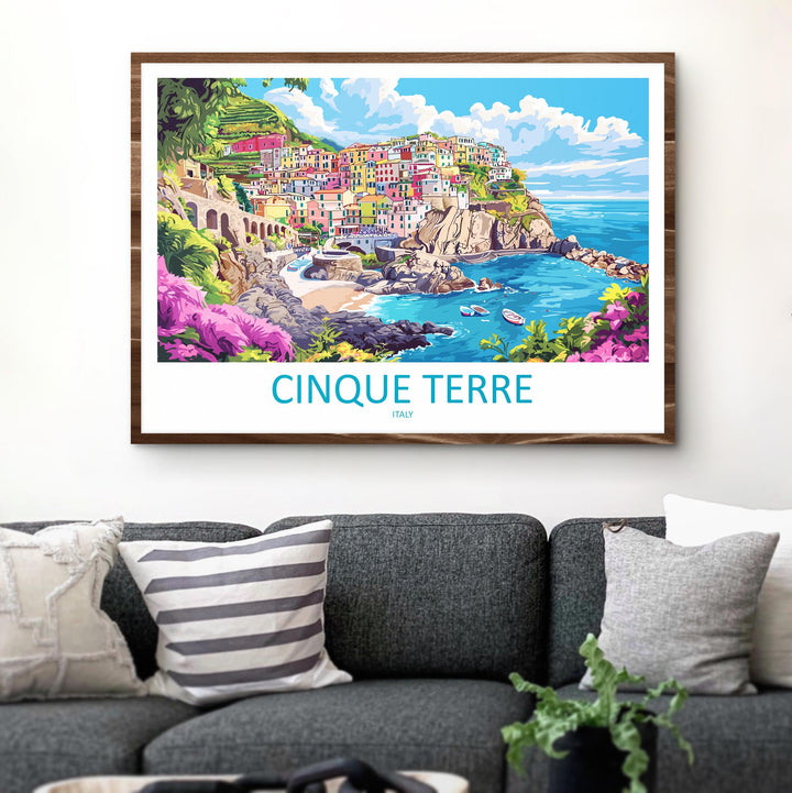Cinque Terre Italy Landscape Travel Poster Scenic Coastal Villages Wall Art Colorful Cliffs Print Europe Decor Beautiful Cinque Terre