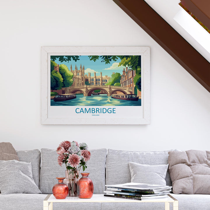 Cambridge England Landscape Travel Poster Scenic University City Wall Art Historic Colleges Print UK Decor Beautiful Cambridge Artwork
