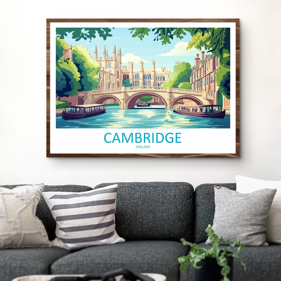 Cambridge England Landscape Travel Poster Scenic University City Wall Art Historic Colleges Print UK Decor Beautiful Cambridge Artwork