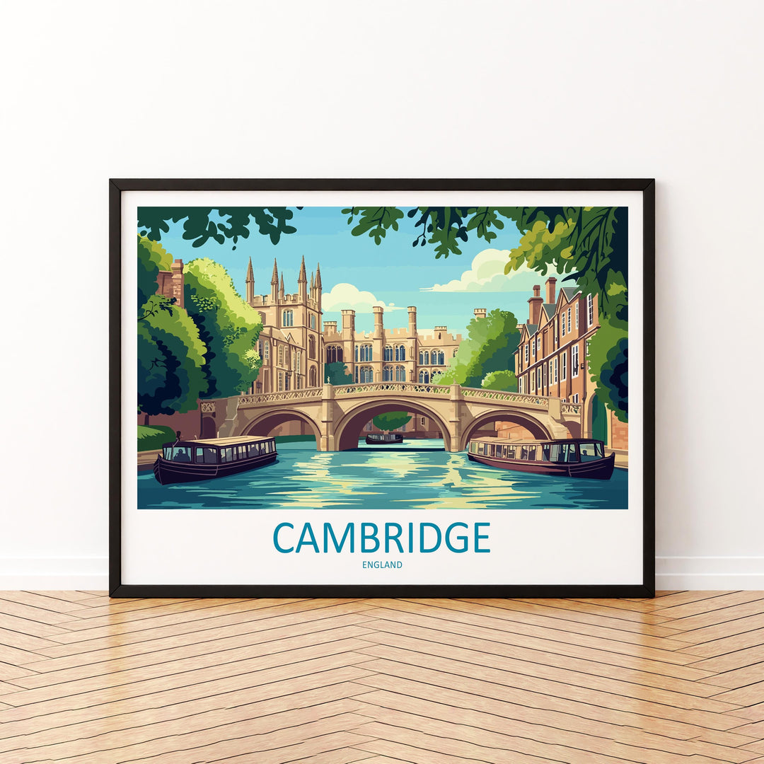 Cambridge England Landscape Travel Poster Scenic University City Wall Art Historic Colleges Print UK Decor Beautiful Cambridge Artwork