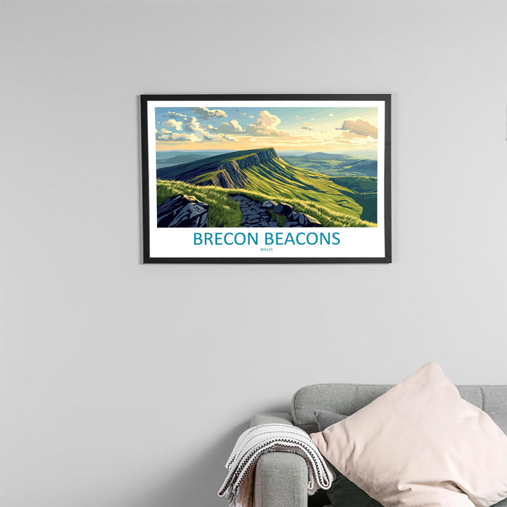 Brecon Beacons Wales Landscape Travel Poster Scenic Mountain National Park Wall Art Rolling Hills Print UK Decor Brecon Beacons Artwork