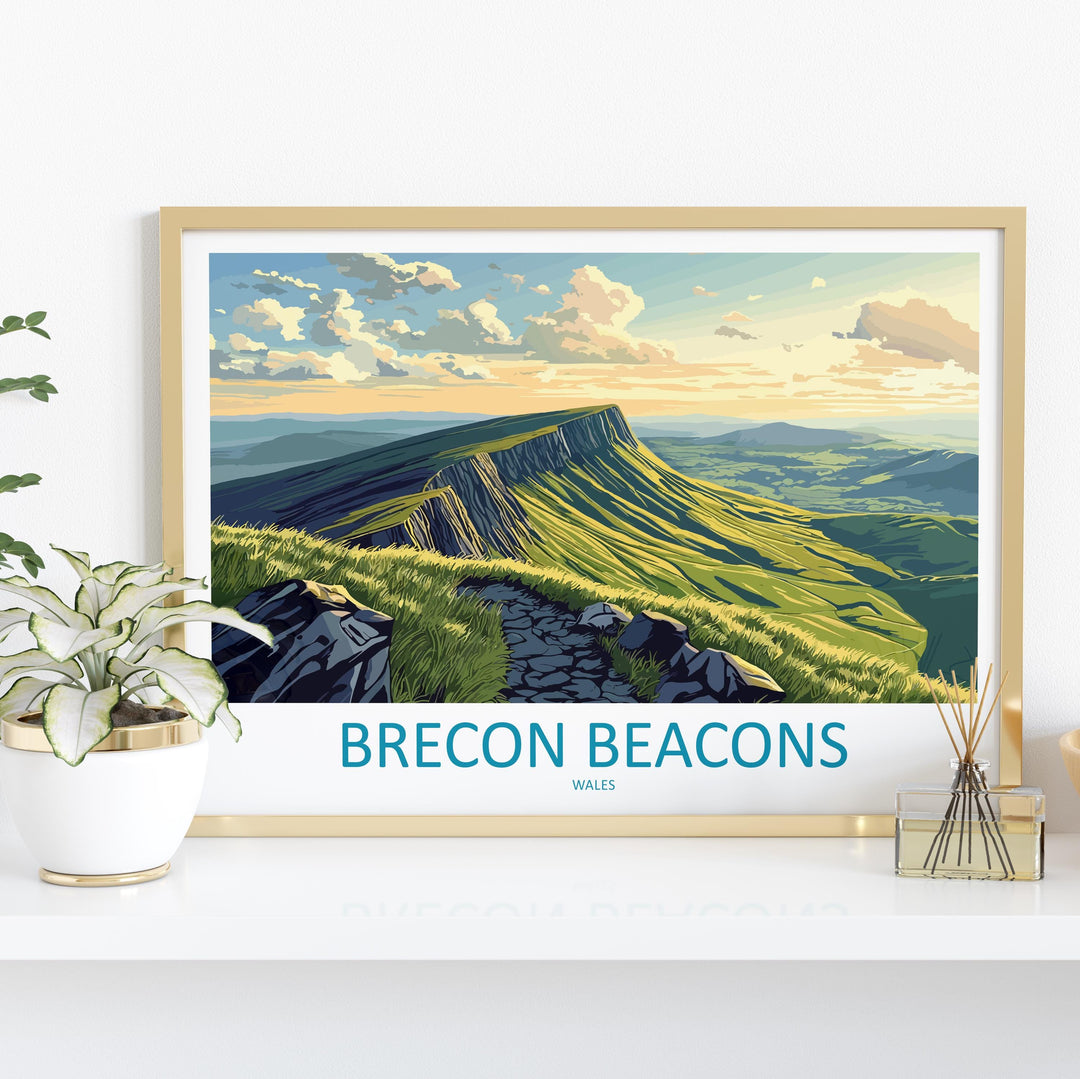 Brecon Beacons Wales Landscape Travel Poster Scenic Mountain National Park Wall Art Rolling Hills Print UK Decor Brecon Beacons Artwork