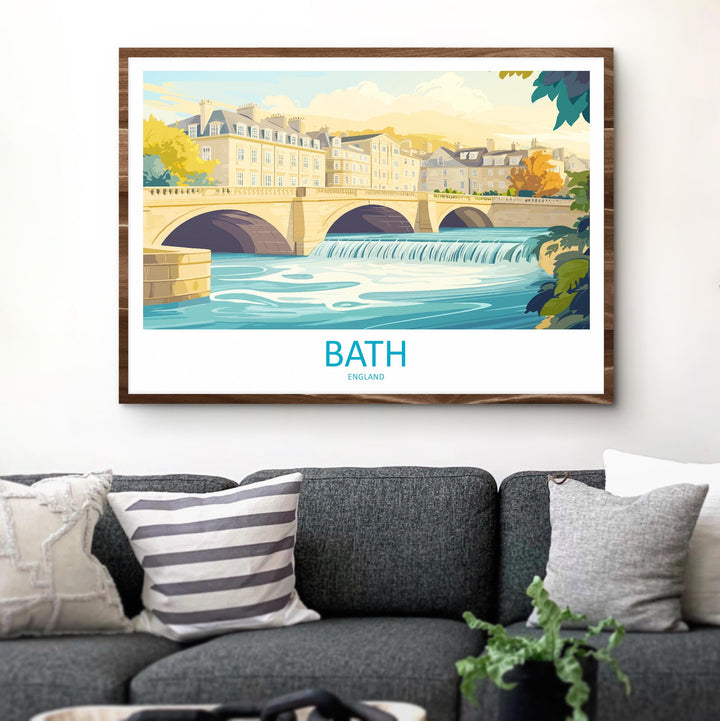 Bath England Landscape Travel Poster Scenic Georgian City Wall Art Roman Baths Print UK Architecture Decor Beautiful Bath Artwork