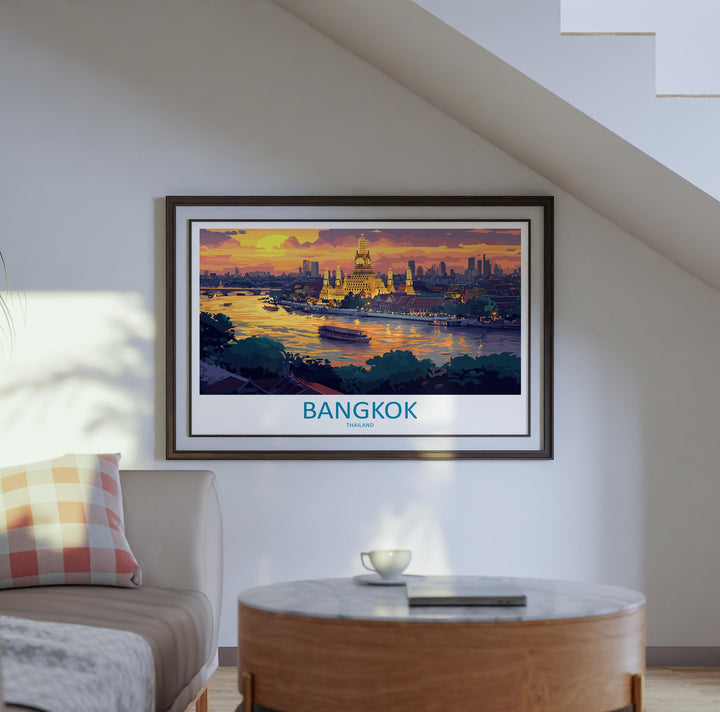 Bangkok Thailand Landscape Travel Poster Scenic City Skyline Wall Art Grand Palace Print Asia Decor Beautiful Bangkok Artwork