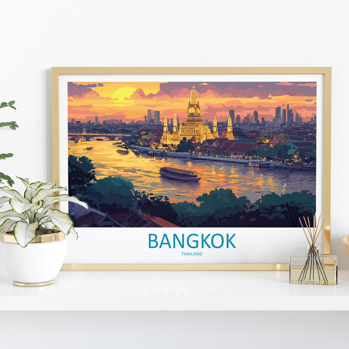 Bangkok Thailand Landscape Travel Poster Scenic City Skyline Wall Art Grand Palace Print Asia Decor Beautiful Bangkok Artwork