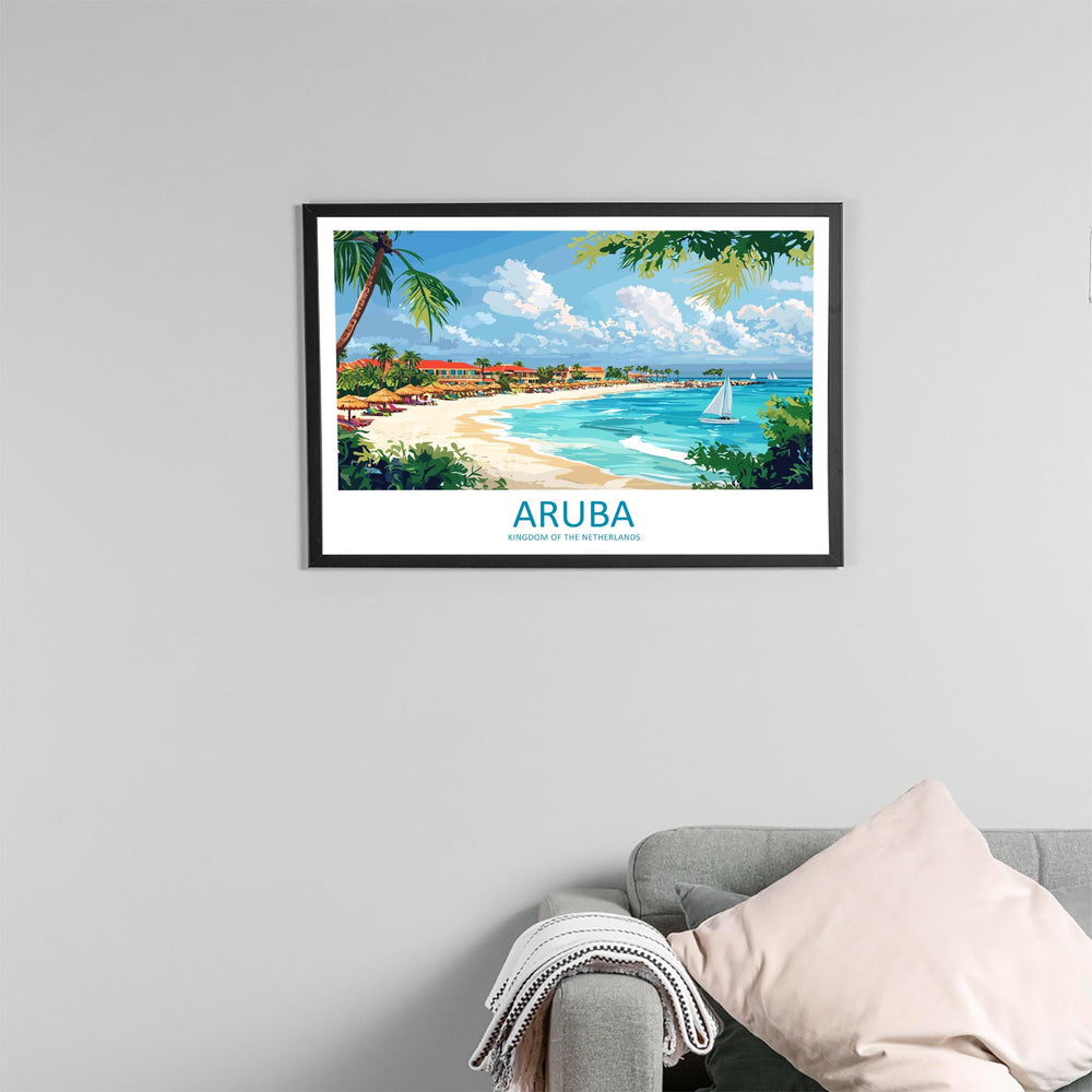 Aruba Landscape Travel Poster Scenic Caribbean Coastline Wall Art Tropical Beaches Print Island Decor Beautiful Aruba Artwork