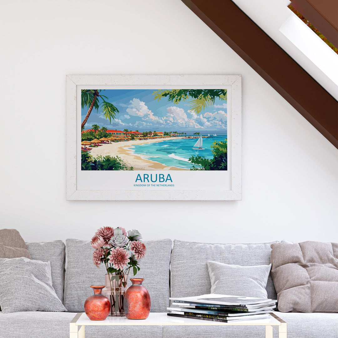 Aruba Landscape Travel Poster Scenic Caribbean Coastline Wall Art Tropical Beaches Print Island Decor Beautiful Aruba Artwork