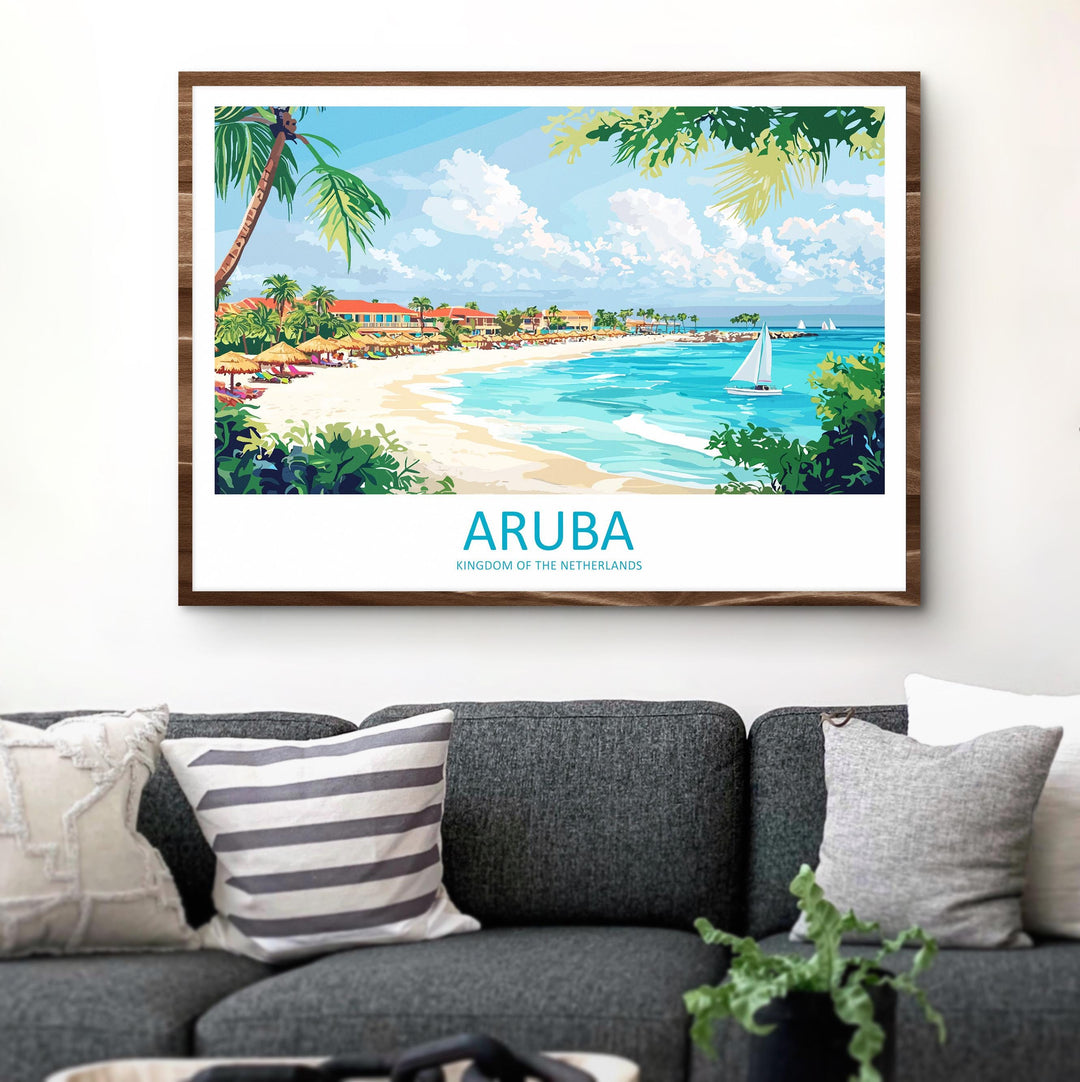Aruba Landscape Travel Poster Scenic Caribbean Coastline Wall Art Tropical Beaches Print Island Decor Beautiful Aruba Artwork