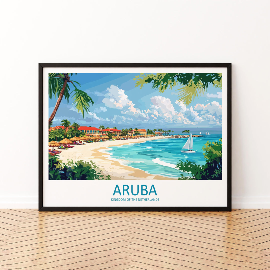 Aruba Landscape Travel Poster Scenic Caribbean Coastline Wall Art Tropical Beaches Print Island Decor Beautiful Aruba Artwork