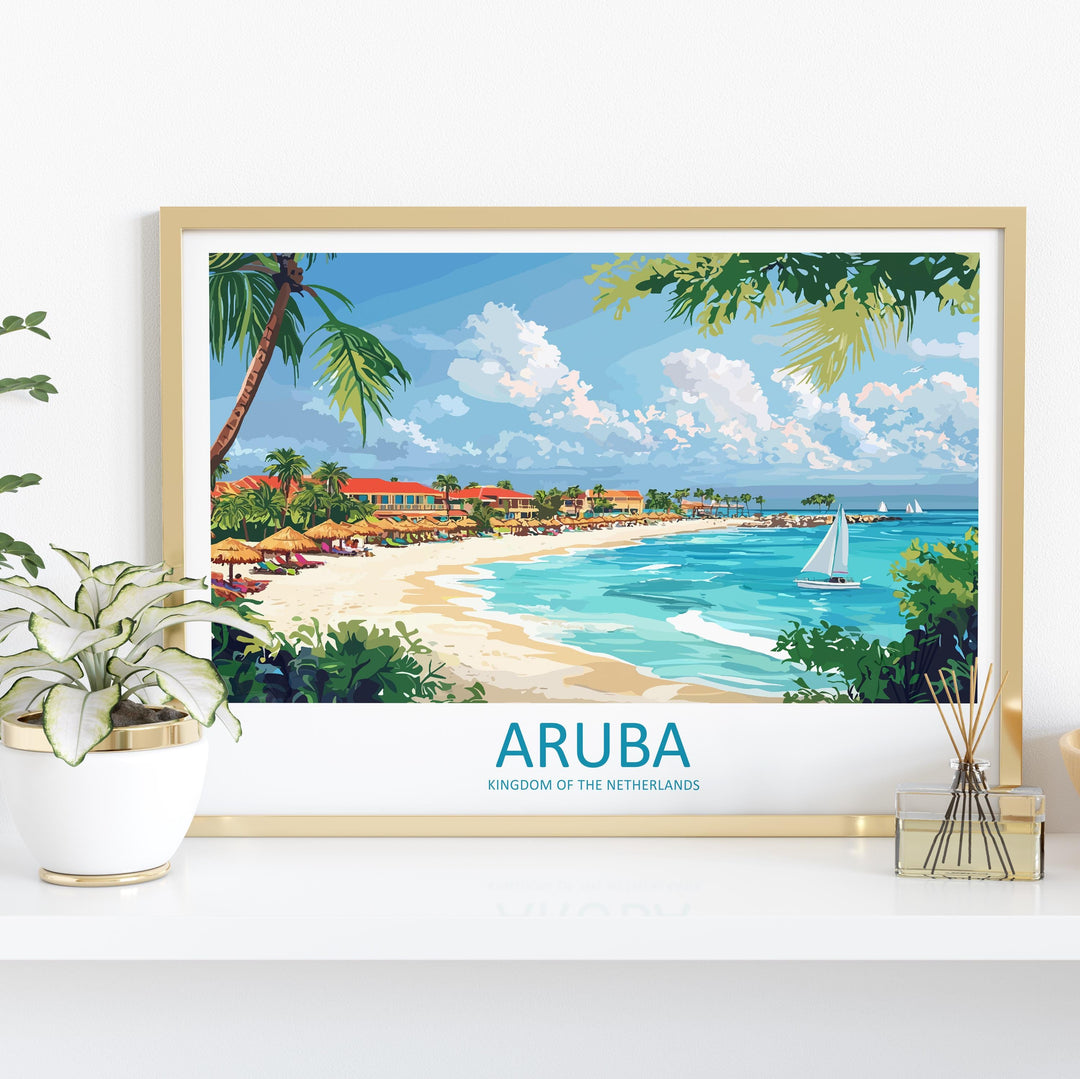 Aruba Landscape Travel Poster Scenic Caribbean Coastline Wall Art Tropical Beaches Print Island Decor Beautiful Aruba Artwork