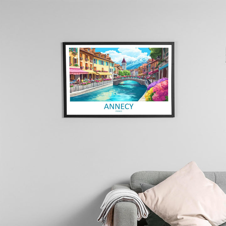 Annecy France Landscape Travel Poster Scenic Alpine Lake Town Wall Art Canals and Mountains Print Europe Decor Beautiful Annecy Artwork