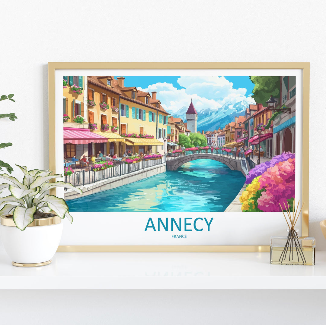 Annecy France Landscape Travel Poster Scenic Alpine Lake Town Wall Art Canals and Mountains Print Europe Decor Beautiful Annecy Artwork