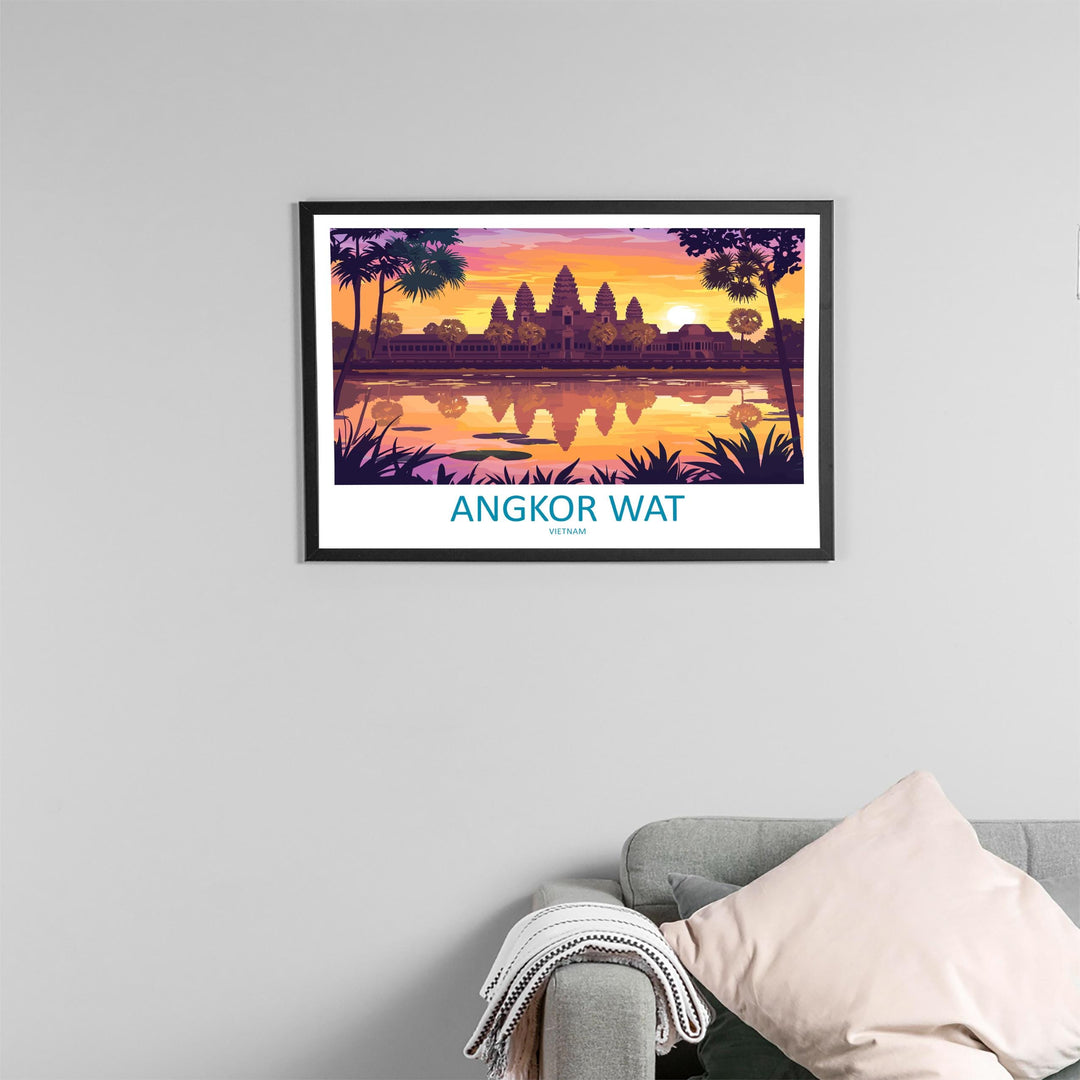Angkor Wat Cambodia Landscape Travel Poster Scenic Temple Complex Wall Art Ancient Ruins Print Asia Decor Beautiful Angkor Wat Artwork