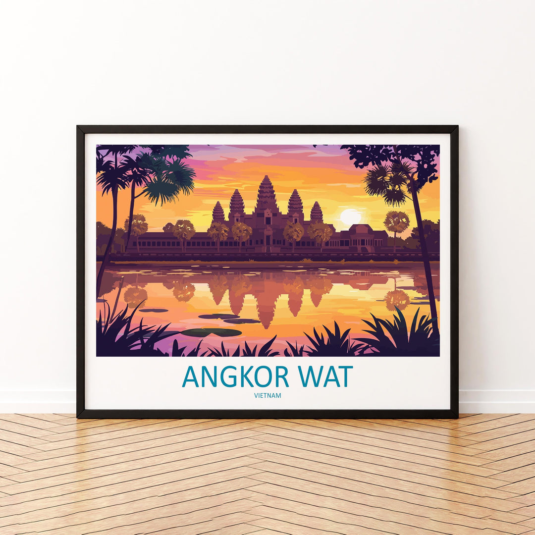 Angkor Wat Cambodia Landscape Travel Poster Scenic Temple Complex Wall Art Ancient Ruins Print Asia Decor Beautiful Angkor Wat Artwork