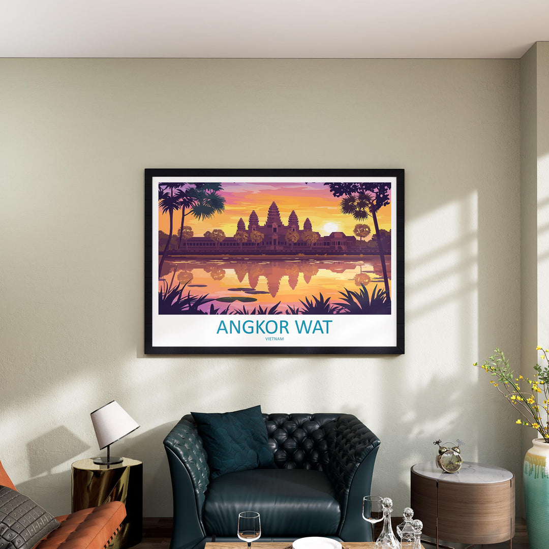 Angkor Wat Cambodia Landscape Travel Poster Scenic Temple Complex Wall Art Ancient Ruins Print Asia Decor Beautiful Angkor Wat Artwork