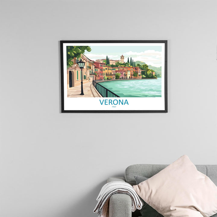 Verona Italy Landscape Travel Poster Scenic Romantic City Wall Art Historic Bridges Print Europe Decor Beautiful Verona Italy Artwork