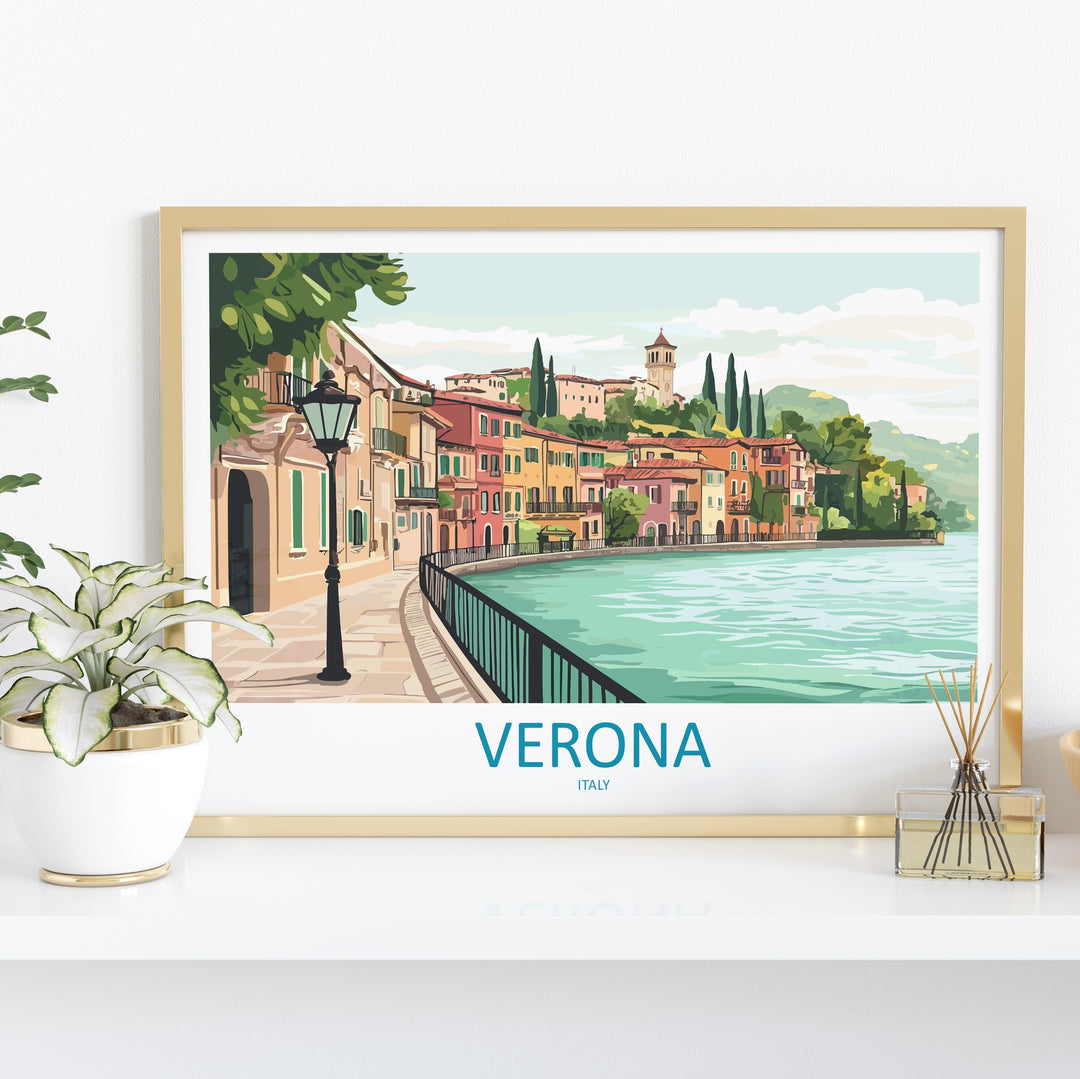Verona Italy Landscape Travel Poster Scenic Romantic City Wall Art Historic Bridges Print Europe Decor Beautiful Verona Italy Artwork