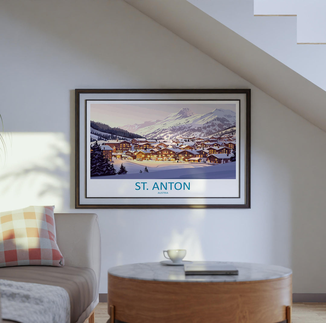 St Anton Austria Landscape Travel Poster Scenic Alpine Ski Resort Wall Art Snowy Mountains Print Europe Decor Beautiful St Anton Artwork