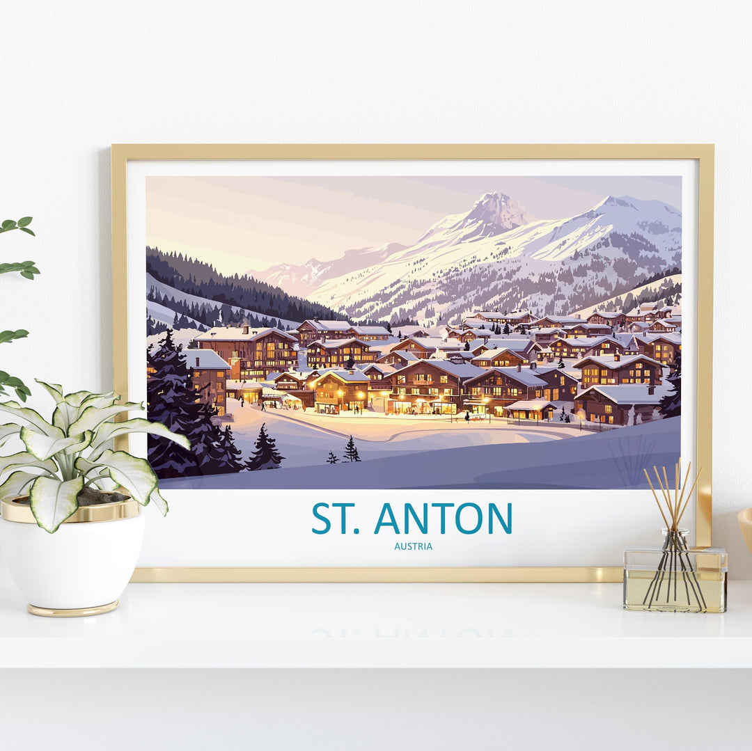 St Anton Austria Landscape Travel Poster Scenic Alpine Ski Resort Wall Art Snowy Mountains Print Europe Decor Beautiful St Anton Artwork