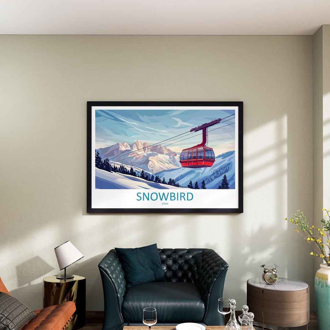 Snowbird Utah Landscape Travel Poster Scenic Alpine Ski Resort Wall Art Snowy Wasatch Mountains Print USA Decor Beautiful Snowbird Artwork