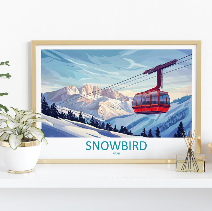 Snowbird Utah Landscape Travel Poster Scenic Alpine Ski Resort Wall Art Snowy Wasatch Mountains Print USA Decor Beautiful Snowbird Artwork
