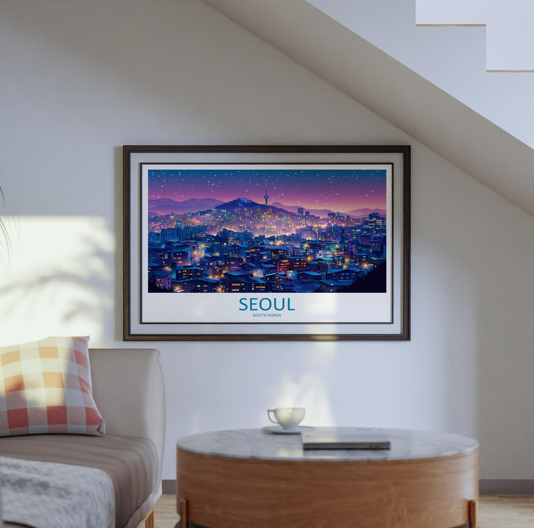 Seoul South Korea Landscape Travel Poster Scenic City Skyline Wall Art Historic Palaces Print Asia Decor Beautiful Seoul Artwork