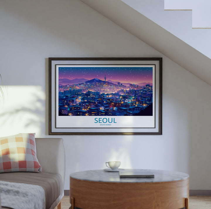 Seoul South Korea Landscape Travel Poster Scenic City Skyline Wall Art Historic Palaces Print Asia Decor Beautiful Seoul Artwork