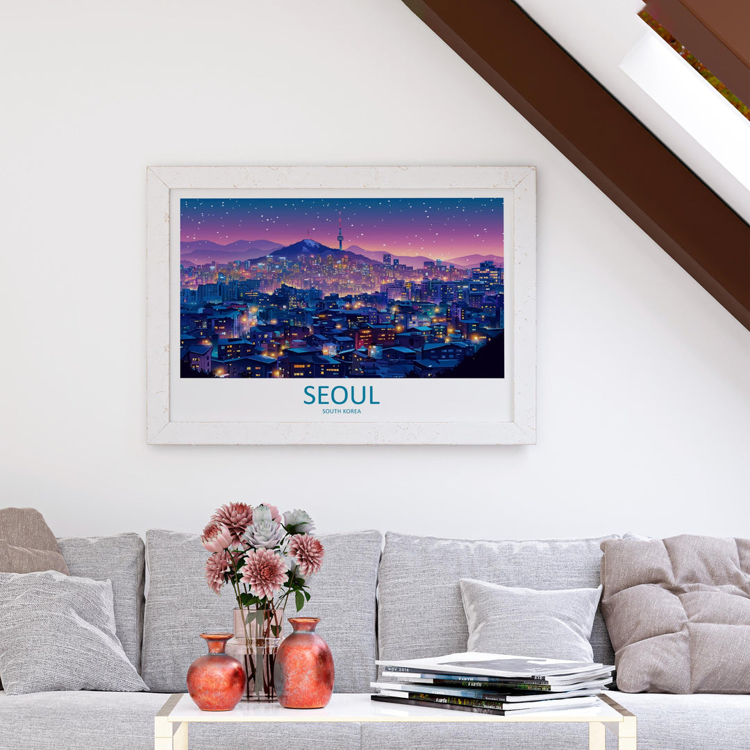 Seoul South Korea Landscape Travel Poster Scenic City Skyline Wall Art Historic Palaces Print Asia Decor Beautiful Seoul Artwork