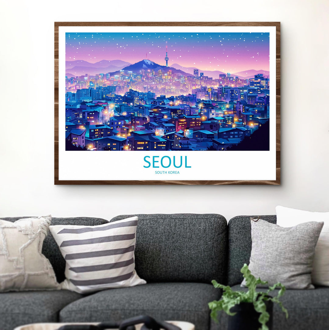 Seoul South Korea Landscape Travel Poster Scenic City Skyline Wall Art Historic Palaces Print Asia Decor Beautiful Seoul Artwork