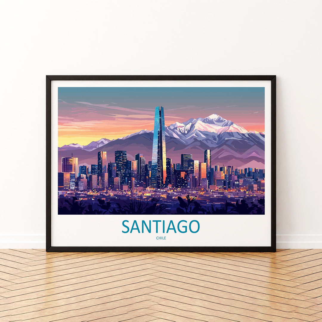 Santiago Chile Landscape Travel Poster Scenic Andes Mountain Skyline Wall Art Modern City Print South America Decor Santiago Artwork
