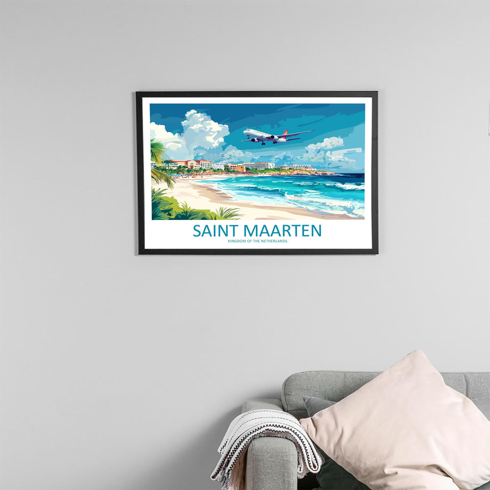 Saint Maarten Landscape Travel Poster Scenic Caribbean Island Coastline Wall Art Tropical Beaches Print Decor Beautiful Saint Maarten