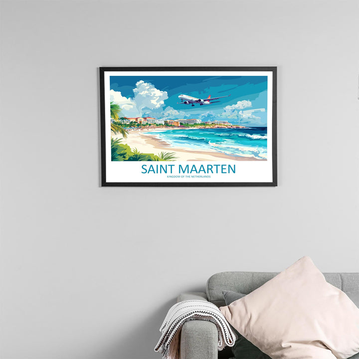 Saint Maarten Landscape Travel Poster Scenic Caribbean Island Coastline Wall Art Tropical Beaches Print Decor Beautiful Saint Maarten