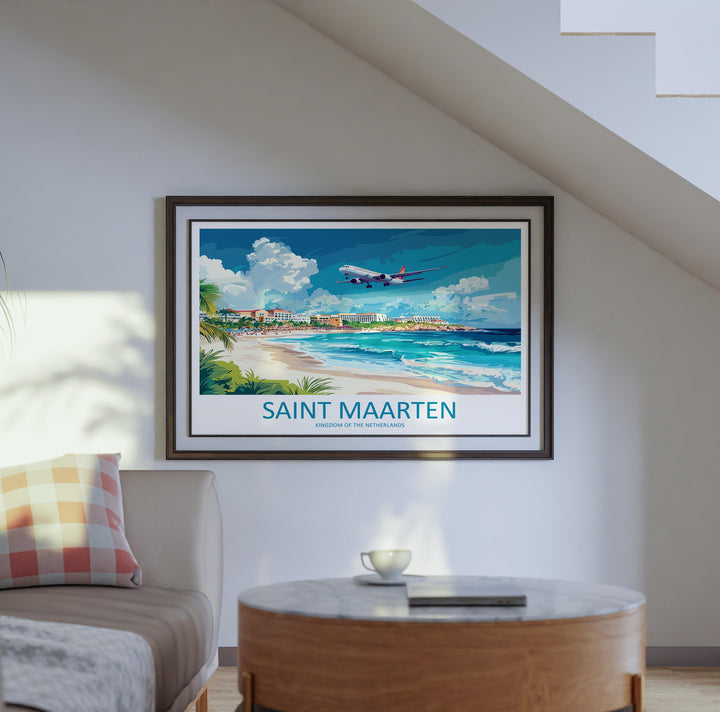 Saint Maarten Landscape Travel Poster Scenic Caribbean Island Coastline Wall Art Tropical Beaches Print Decor Beautiful Saint Maarten