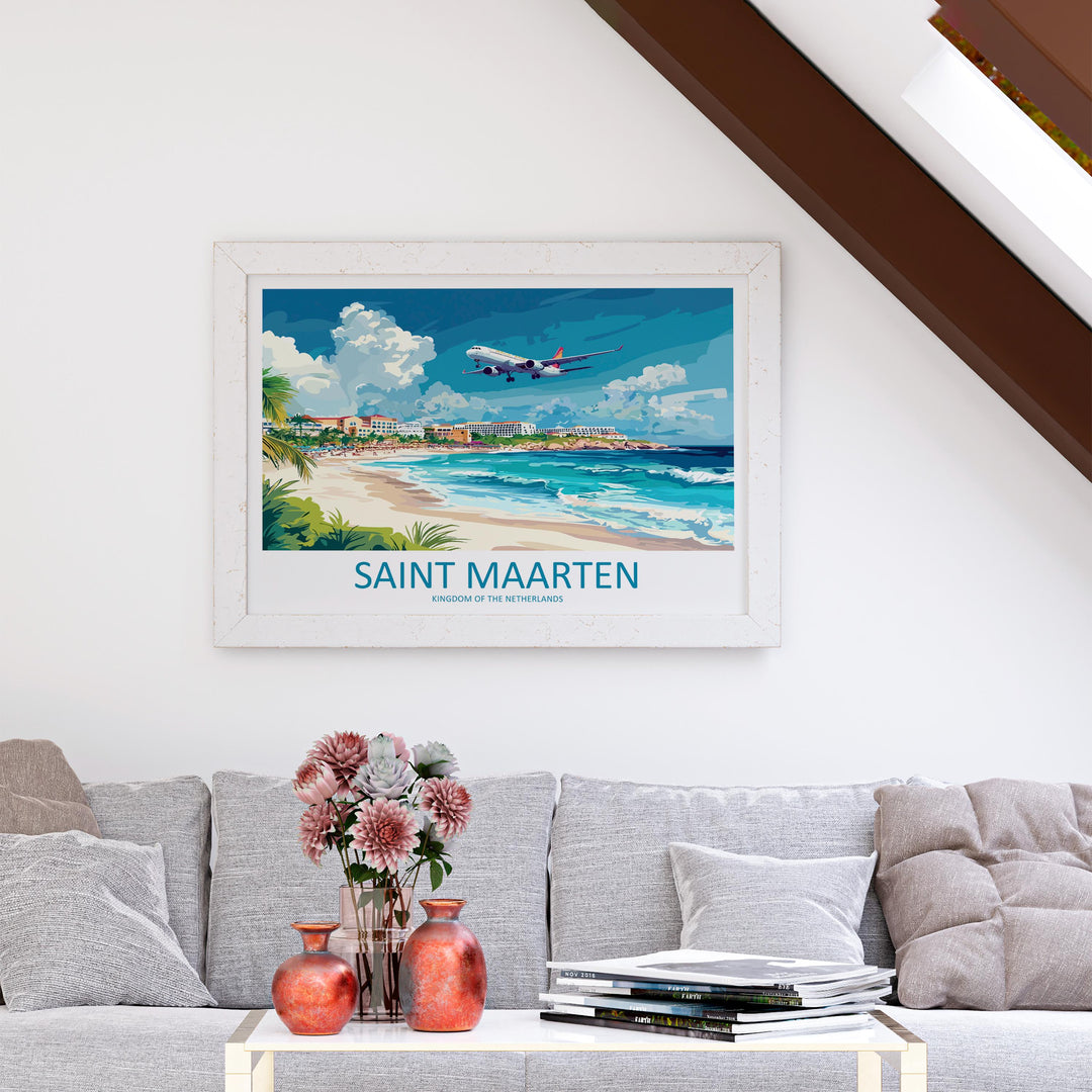 Saint Maarten Landscape Travel Poster Scenic Caribbean Island Coastline Wall Art Tropical Beaches Print Decor Beautiful Saint Maarten