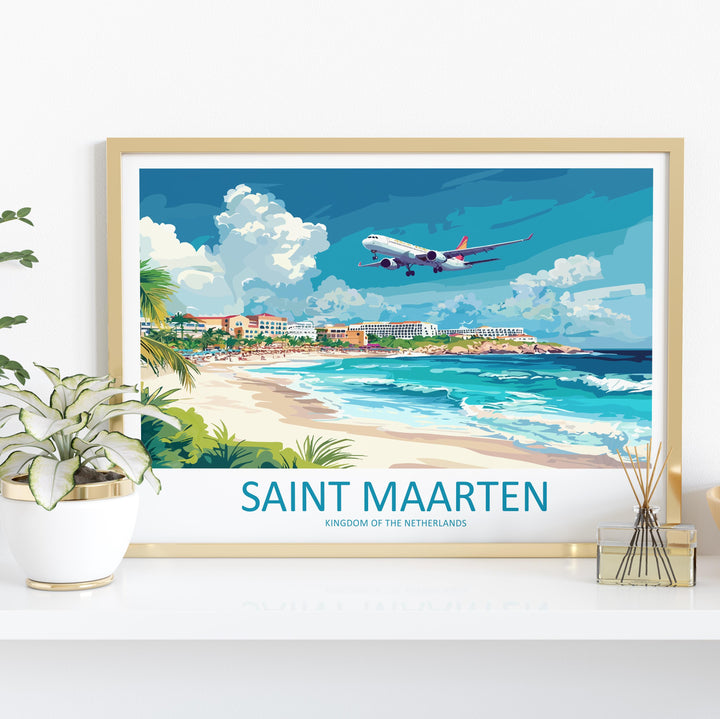 Saint Maarten Landscape Travel Poster Scenic Caribbean Island Coastline Wall Art Tropical Beaches Print Decor Beautiful Saint Maarten