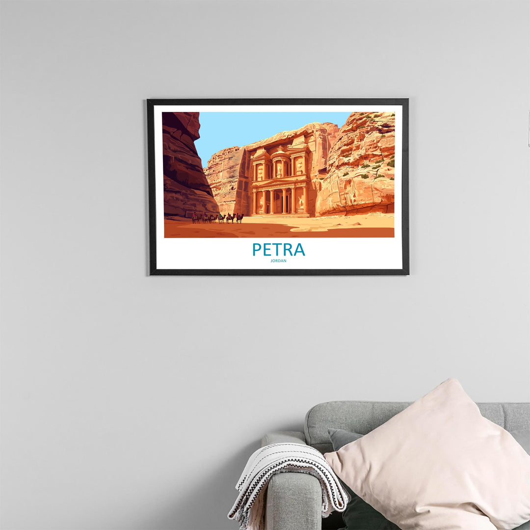 Petra Jordan Landscape Travel Poster Scenic Ancient City Wall Art Rose Red Carved Temples Print Middle East Decor Beautiful Petra Artwork