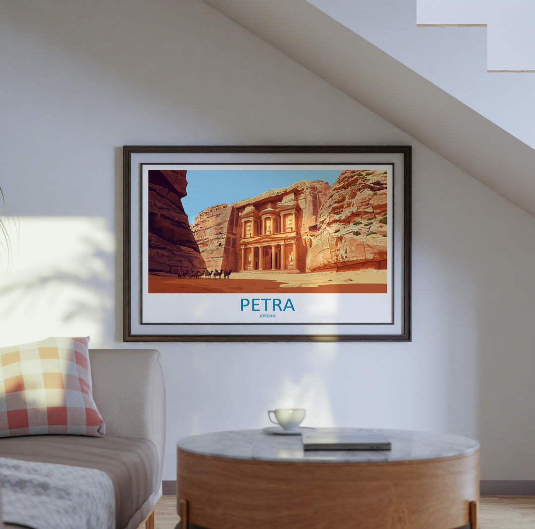 Petra Jordan Landscape Travel Poster Scenic Ancient City Wall Art Rose Red Carved Temples Print Middle East Decor Beautiful Petra Artwork