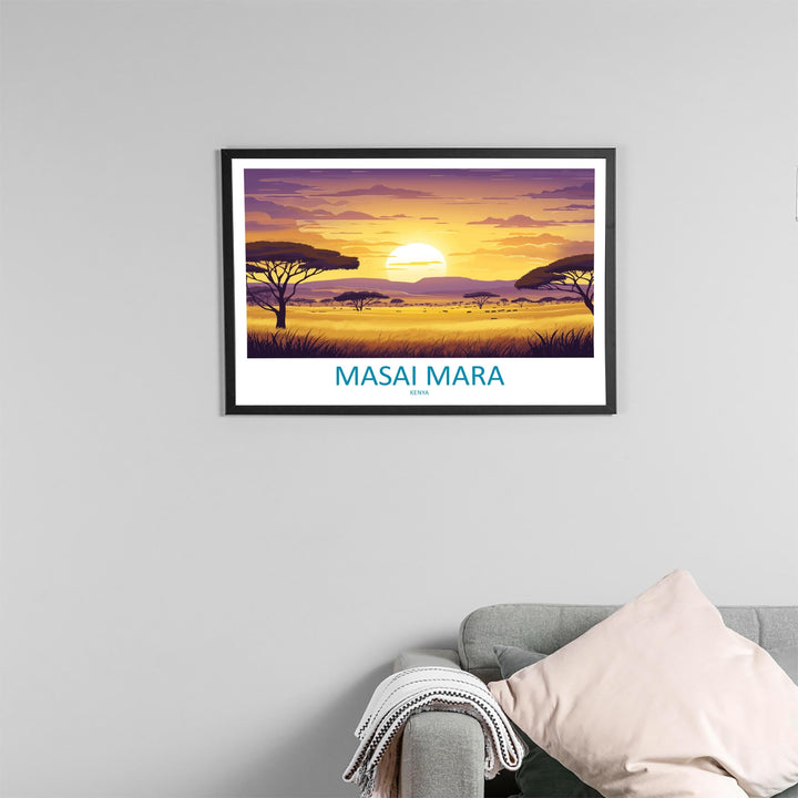 Masai Mara Kenya Landscape Travel Poster Scenic African Savannah Wall Art Wildlife Safari Print Nature Decor Beautiful Masai Mara Artwork